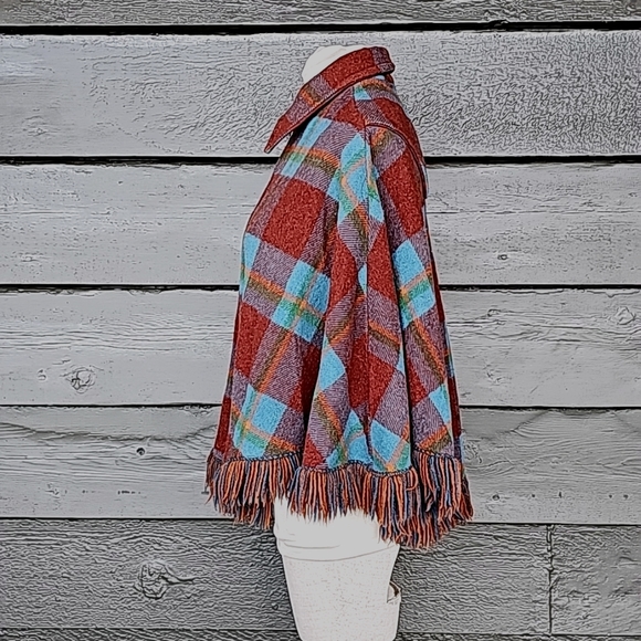 Vintage 60s 70s Plaid Poncho Cape sz M Women's - Picture 3 of 5